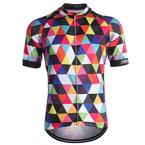 

21Grams Men's Short Sleeve Cycling Jersey Sky Blue Purple Orange Plaid / Checkered Bike Jersey Top Mountain Bike MTB Road Bike Cycling Breathable Quick Dry Back Pocket Sports Coolmax 100% Polyester