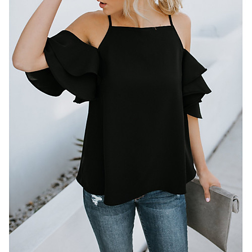 

Women's Blouse Solid Colored Short Sleeve Daily Tops White Black