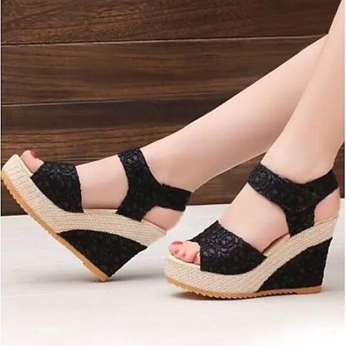 

Women's Sandals Wedge Sandals Wedge Heel Wedge Sandals Comfort Daily Mesh Black Beige