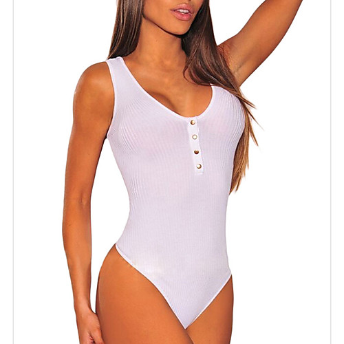 

Women's Bodysuit Solid Colored Backless Sleeveless Club Tops Cotton Basic White Black Yellow