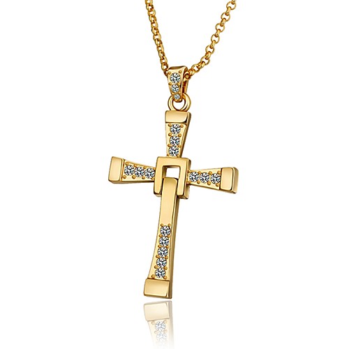 

Men's Cubic Zirconia Pendant Necklace Cross Fashion Gold Plated Gold White Rose Gold 605 cm Necklace Jewelry 1pc For Party / Evening Daily