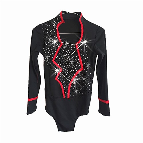 

Figure Skating Top Men's Ice Skating Top Black Spandex Micro-elastic Professional Competition Skating Wear Sequin Long Sleeve Figure Skating