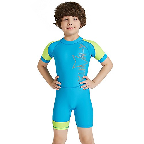 

Boys' Rash Guard Dive Skin Suit Spandex Diving Suit Sun Shirt UV Sun Protection Quick Dry UPF50 Short Sleeve Back Zip - Swimming Snorkeling Water Sports Patchwork Letter & Number Autumn / Fall