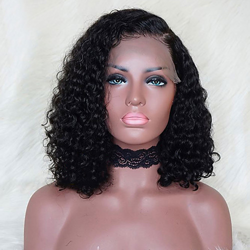 

Remy Human Hair Lace Front Wig Bob style Brazilian Hair Curly Wig 130% Density with Baby Hair Natural Hairline African American Wig Unprocessed Bleached Knots Women's Short Human Hair Lace Wig EVA