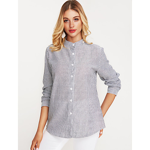 

Women's Shirt Striped Long Sleeve Going out Tops Streetwear Blue Blushing Pink