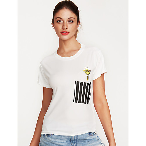 

Women's T shirt Print Short Sleeve Daily Tops Cotton White Black