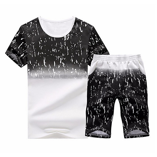 

Men's Set Color Block Short Sleeve Sports Tops Round Neck Black Blue Light Green