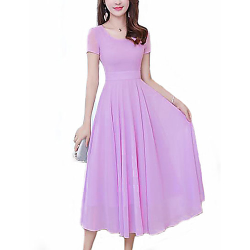 

Women's Swing Dress Midi Dress White Black Purple Light Purple Green Light Blue Short Sleeve Solid Colored Summer Round Neck Boho S M L XL XXL 3XL / Plus Size