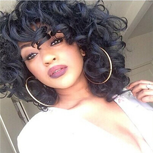 

Synthetic Wig Curly Weave European Curly Wig Medium Length Black Synthetic Hair Women's African American Wig Natural Black