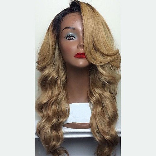 

Remy Human Hair Lace Front Wig Layered Haircut Side Part Beyonce style Brazilian Hair Wavy Body Wave Blonde Two Tone Wig 150% Density with Baby Hair Ombre Hair Natural Hairline Women's Short Medium