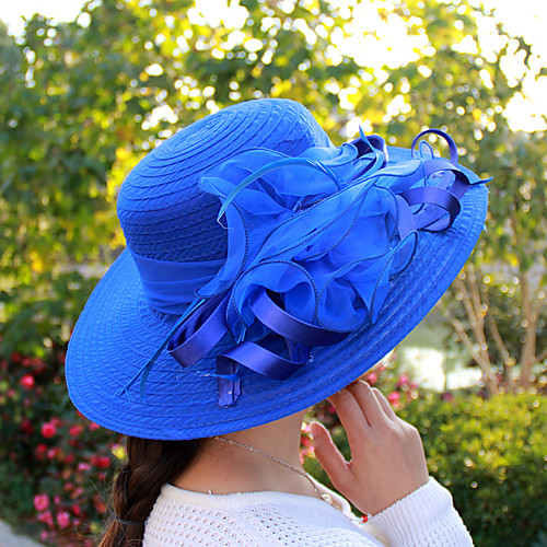 

Tulle / Organza Hats / Headwear with Bowknot / Flower / Trim 1 Piece Wedding / Tea Party / Outdoor Headpiece / Women's / Bucket Hat / Straw Hat / Sun Hat