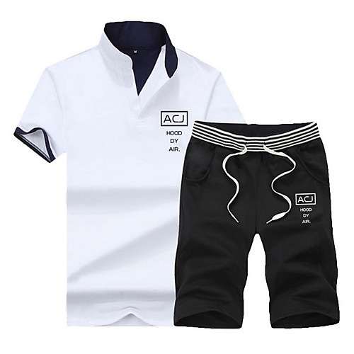 

Men's Set Letter Short Sleeve Sports Tops White Blue Red