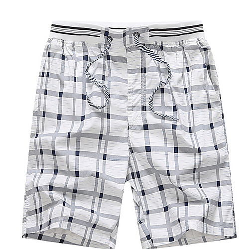 

Men's Basic Plus Size Daily Shorts Pants - Check Drawstring Fall White Yellow Orange L / XL / XXL