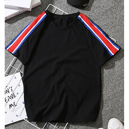 

Women's T shirt Striped Short Sleeve Daily Tops White Black