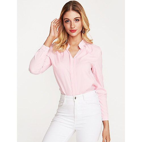 

Women's Blouse Solid Colored Long Sleeve Daily Tops Cotton White Red Blushing Pink