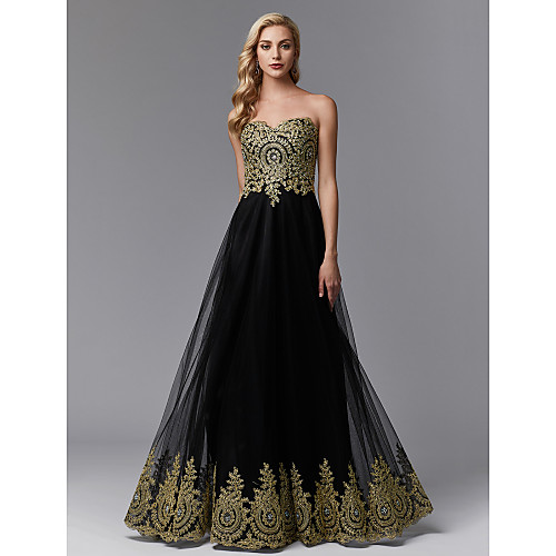 

A-Line Floral Vintage Inspired Beaded & Sequin Prom Formal Evening Dress Sweetheart Neckline Sleeveless Floor Length Lace Tulle with Ruffles Appliques 2021