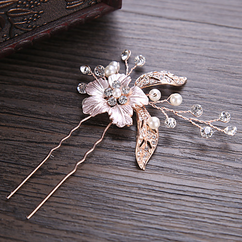 

Rhinestone / Copper wire Headpiece / Hair Stick / Hair Pin with Rhinestone / Pearls / Floral 1 Piece Wedding / Party / Evening Headpiece