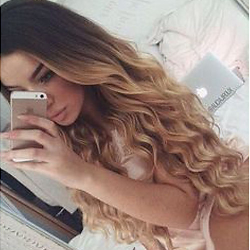 

Remy Human Hair Lace Front Wig Layered Haircut Beyonce style Brazilian Hair Wavy Blonde Wig 130% Density with Baby Hair Ombre Hair Natural Hairline Women's Medium Length Long Human Hair Lace Wig Aili