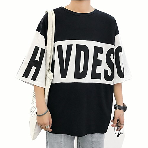 

Men's T shirt Solid Colored Letter Half Sleeve Daily Tops Cotton Black Yellow