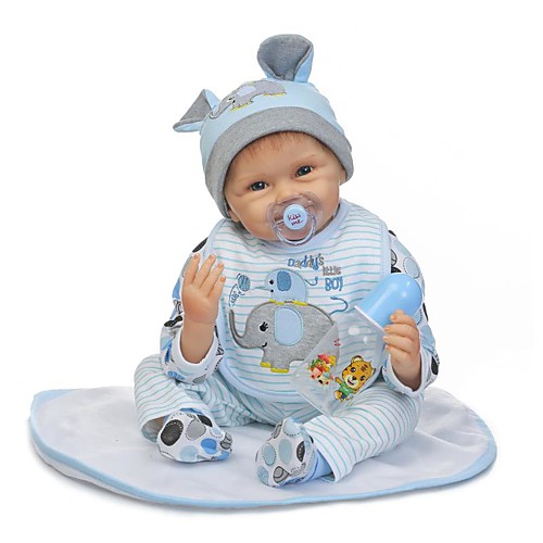 

NPKCOLLECTION 24 inch NPK DOLL Reborn Doll Baby Boy Reborn Toddler Doll Newborn Gift Child Safe Non Toxic Artificial Implantation Blue Eyes Silicone Cloth 3/4 Silicone Limbs and Cotton Filled Body