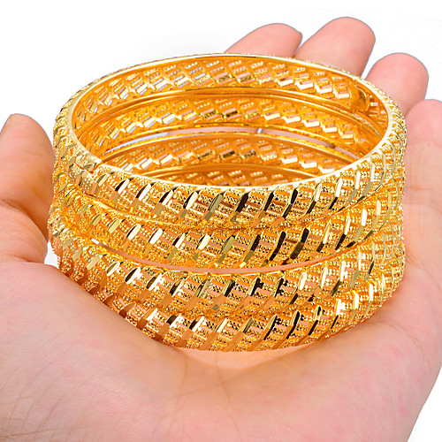 

4pcs Women's Bracelet Bangles Cuff Bracelet Sculpture Ladies Ethnic Dubai Italian Gold Plated Bracelet Jewelry Gold / Yellow For Party Gift