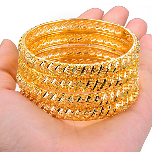 

4pcs Women's Bracelet Bangles Cuff Bracelet Sculpture Engraved Ladies Ethnic Wedding Africa Dubai Gold Plated Bracelet Jewelry Yellow / Gold For Party Gift