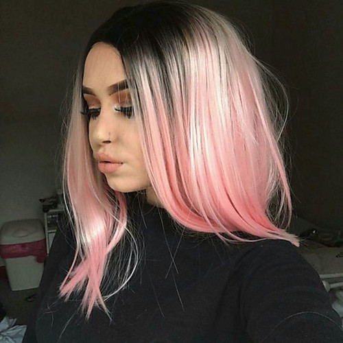 

Synthetic Wig Straight Kardashian Straight Bob Wig Short Brown Grey Pink Green Synthetic Hair Women's Middle Part Bob Ombre Hair Dark Roots Black