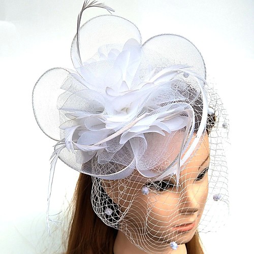 

Feather / Net Fascinators / Hats / Headpiece with Feather / Floral / Flower 1pc Wedding / Special Occasion / Horse Race Headpiece