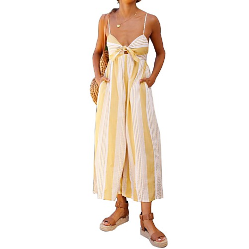 

Women's Daily Going out Strap Yellow Jumpsuit Striped / Sexy