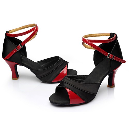 

Women's Dance Shoes Satin / Patent Leather Latin Shoes Splicing Sandal / Heel Flared Heel Customizable Red / Black / Performance / Practice