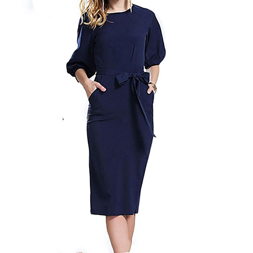 

Women's Chiffon Dress Knee Length Dress Royal Blue Half Sleeve Round Neck S M L XL XXL