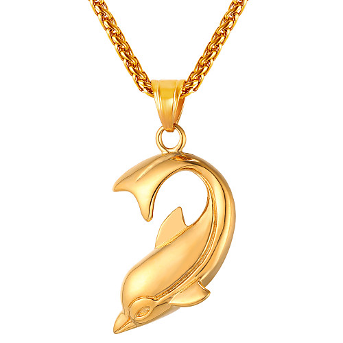 

Men's Pendant Necklace Long Foxtail chain Dolphin Fashion Stainless Steel Black Gold Silver 55 cm Necklace Jewelry 1pc For Gift Daily
