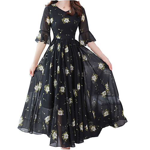 

Women's Chiffon Dress Midi Dress White Black Navy Blue 3/4 Length Sleeve Round Neck S M L XL XXL 3XL