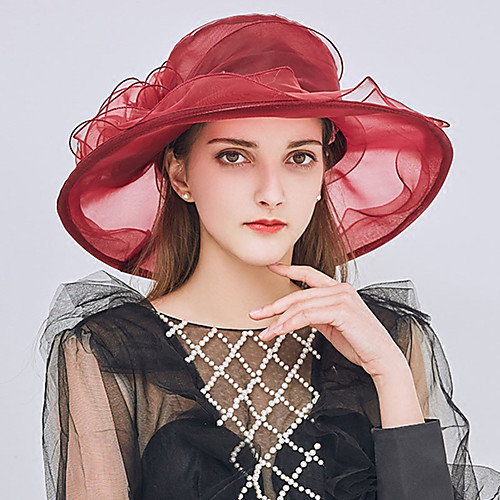 

Women's Bucket Hat Floppy Hat Straw Hat Lace Party Holiday - Patchwork Ruffle All Seasons Wine White Black