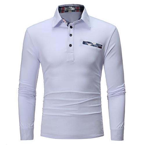 

Men's Polo non-printing Solid Colored Long Sleeve Daily Tops White Dark Gray Navy Blue