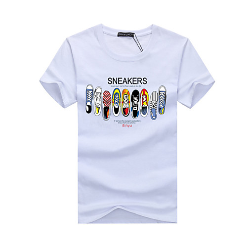 

Men's T shirt Graphic Print Short Sleeve Daily Tops Cotton Basic White Black Red