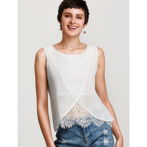 

Women's Blouse Solid Colored Sleeveless Daily Tops Basic White