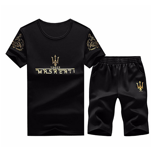 

Men's Set Solid Colored Short Sleeve Sports Tops Round Neck White Black Blue