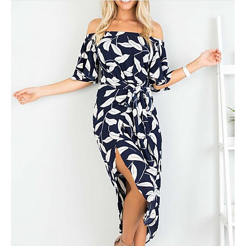 

Women's Shift Dress Knee Length Dress Navy Blue Short Sleeve Black & White Solid Colored Geometric Pleated Round Neck Vintage Puff Sleeve Cotton S M L XL / Plus Size