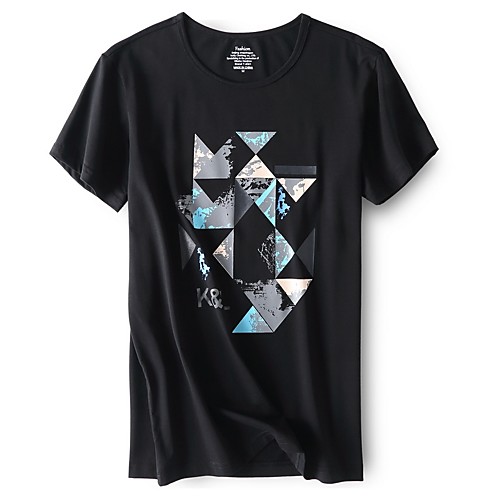 

Men's T shirt Geometric Short Sleeve Daily Tops Basic White Black Navy Blue