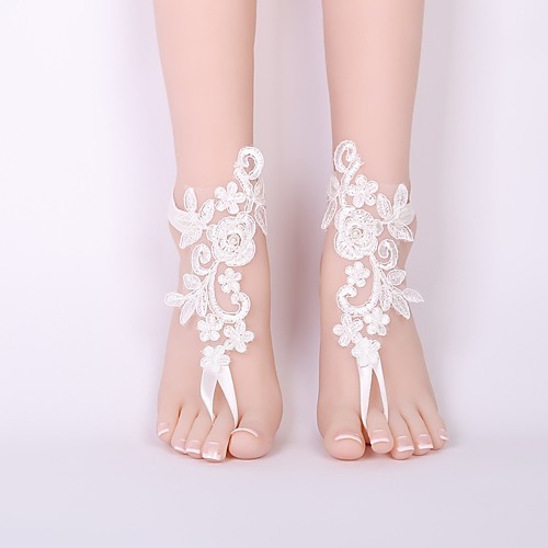 

Lasso Barefoot Sandals - Lace Flower Classic, Fashion White For Wedding / Women's