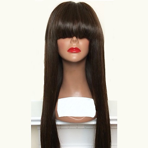 

Virgin Human Hair Lace Front Wig Layered Haircut With Bangs style Brazilian Hair Straight Black Wig 180% Density with Baby Hair Natural Hairline Women's Long Human Hair Lace Wig Aili Young Hair