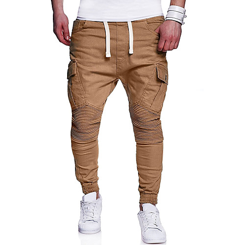 

Men's Sporty Basic Skinny Chinos Pants - Solid Colored Classic Outdoor Cotton Spring Fall Black Army Green Khaki US32 / UK32 / EU40 / US36 / UK36 / EU44 / US38 / UK38 / EU46 / Drawstring