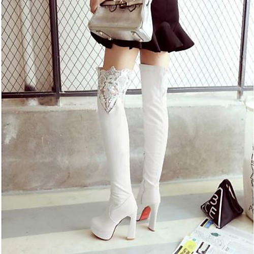 

Women's Boots Over-The-Knee Boots Chunky Heel Closed Toe Nappa Leather / PU Thigh-high Boots Fashion Boots Spring & Summer Black / Almond / White