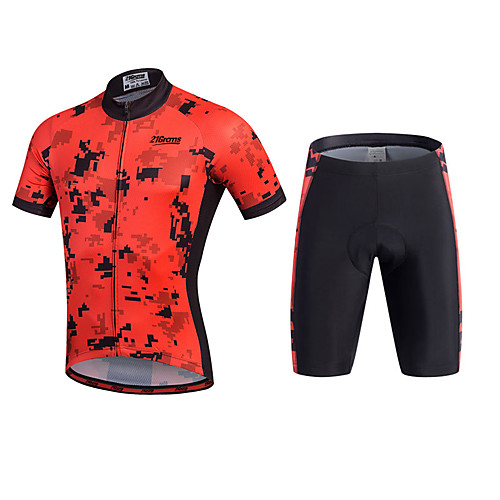 

21Grams Men's Short Sleeve Cycling Jersey with Shorts Silicon Polyester Black Bike Shorts Jersey Clothing Suit Breathable 3D Pad Quick Dry Reflective Strips Sweat-wicking Sports Classic Mountain Bike
