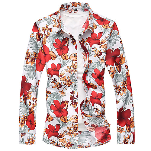 

Men's Shirt Other Prints Floral Long Sleeve Daily Tops Blue Red