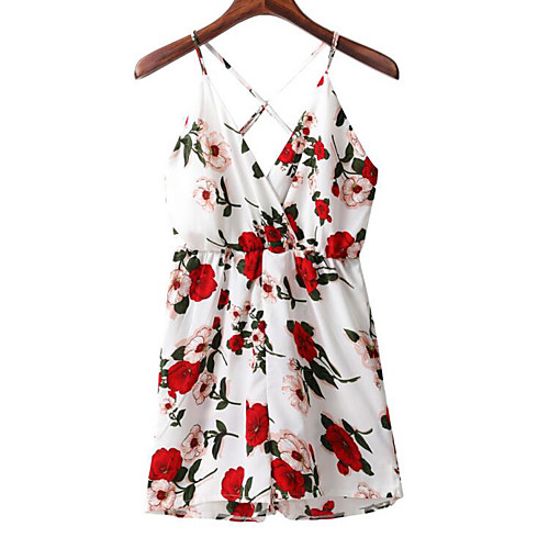 

Women's Daily Strap Floral White Romper Floral Color Block / Wide Leg