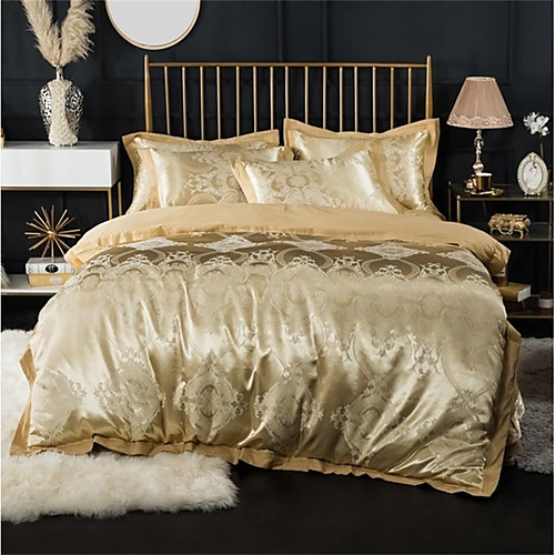 

Duvet Cover Sets Luxury 100% Cotton / Ultra Silky Soft/ Blend Jacquard 4 Piece Bedding Set With Pillowcase Bed Linen Sheet Single Double Queen King Size Quilt