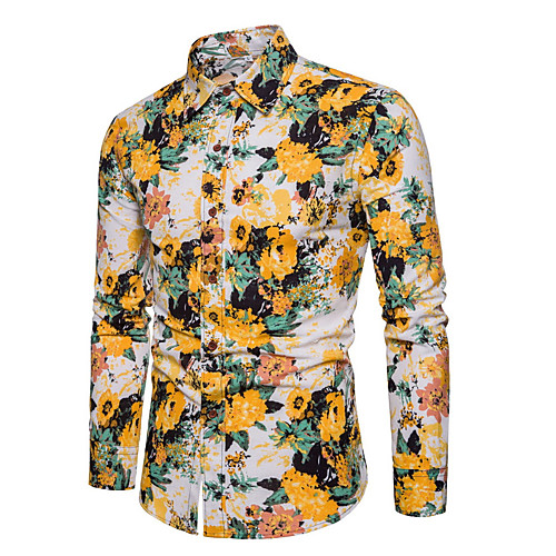 

Men's Shirt Floral Print Long Sleeve Daily Tops Basic Yellow