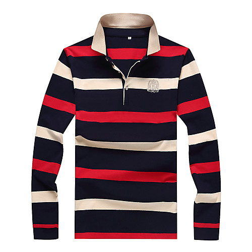 

Men's Polo Striped Plus Size Long Sleeve Daily Tops Cotton Blue Red Green